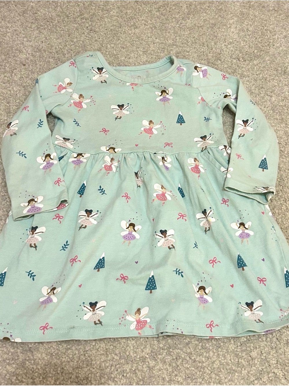 Girls Mint Fairy Print Long Sleeve Casual Dress 3T